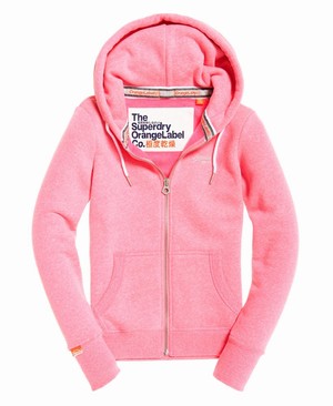 Superdry Orange Label Cipzár Női Kapucnis Pulóver Rózsaszín/Fehér | NMEVI5204